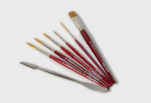 TINTORETTO KIT 7 pennelli e rulli professionali per imbianchini Scrivi una didascalia seo per i rulli con queste parole: rullo, pittura, artigianale, alta qualità, imbiancare, superfici